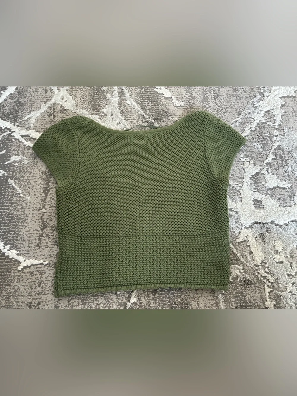 Anthropologie 100% cotton crochet scoop crop top sweater knit Sz XS green jade